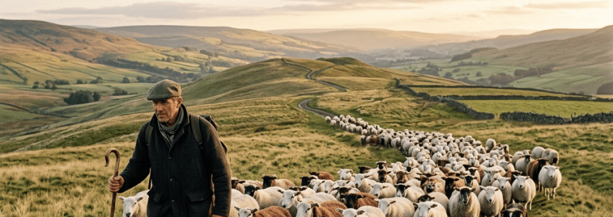 Shepherd leading sheep with pastoral leadership title